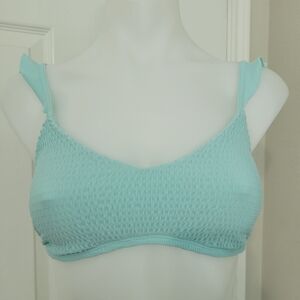 Hollister Pintuck Ruffle Shoulder Bikini Top S LIKE NEW Aqua Mint Adjustable Tie